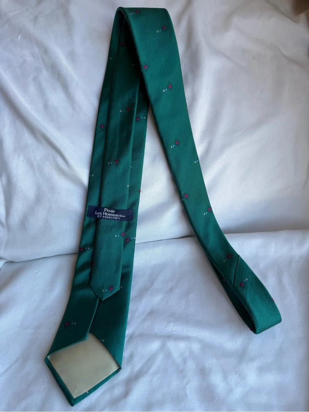 Vintage Green Silk Thin Pour Les Hommes Diamond Motif Men's Tie Mervyns